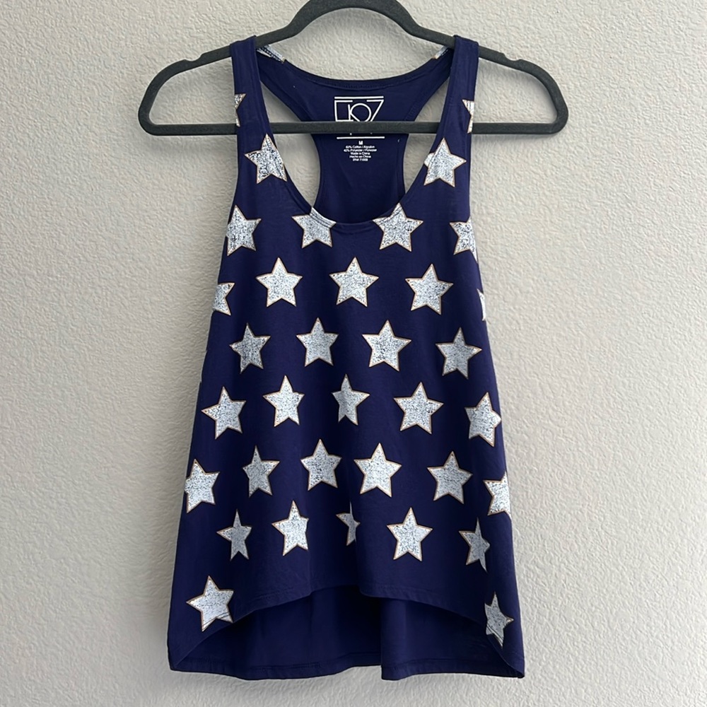 FRZ RACER BACK TANK TOP NAVY BLUE WITH WHITE GOLD TRIMMED STAR EMBELISHMENT